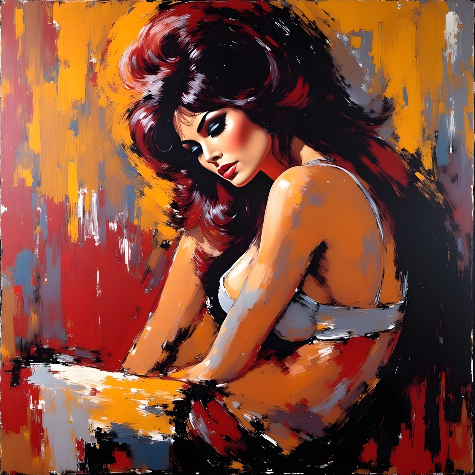 Raquel Welch as Contessa Tejada: Abstract Brutalist Painting