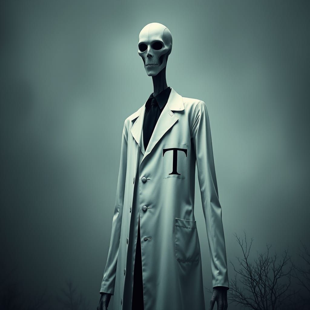 The Tall Figure in a Lab Coat with a Sinister Symbol