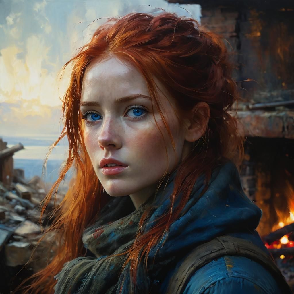 Dramatic Portrait of a Red-Haired Woman
