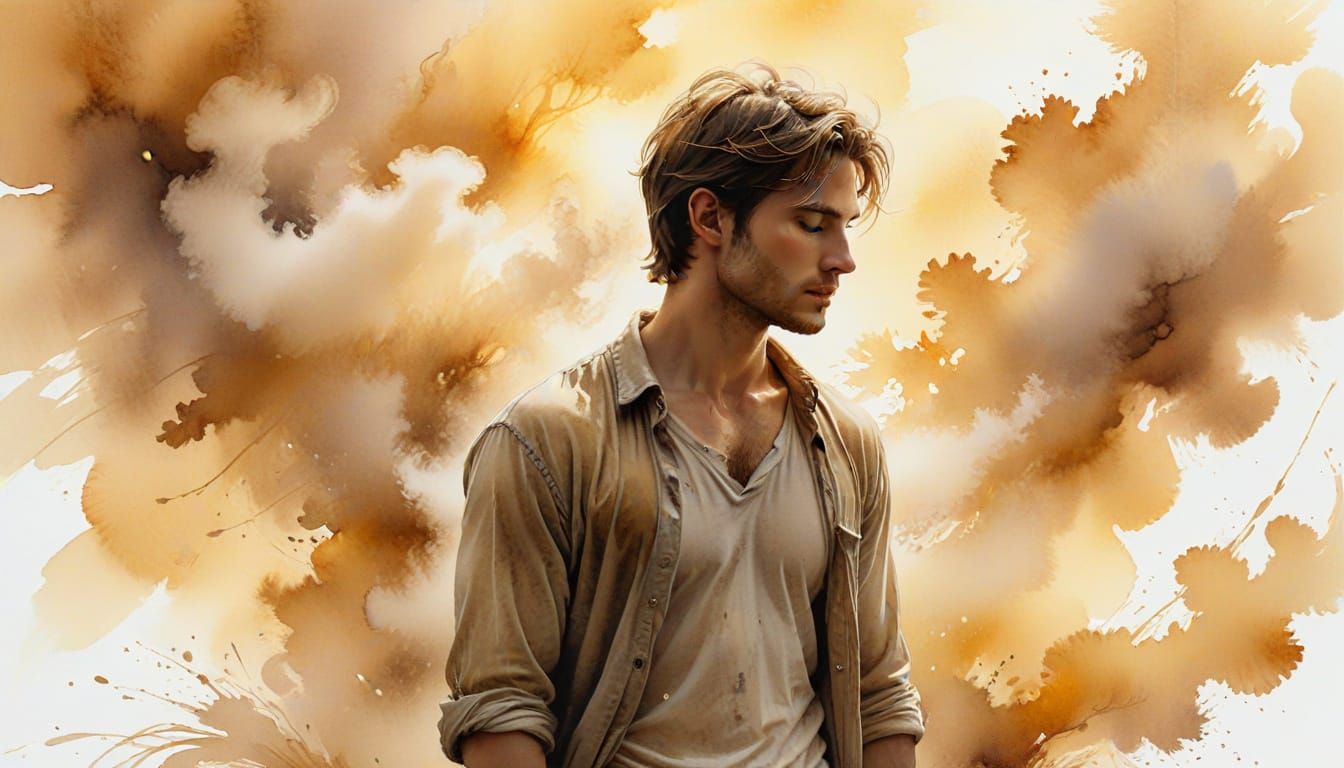 Ethereal Man of Smoke in Wet-Wash Watercolour