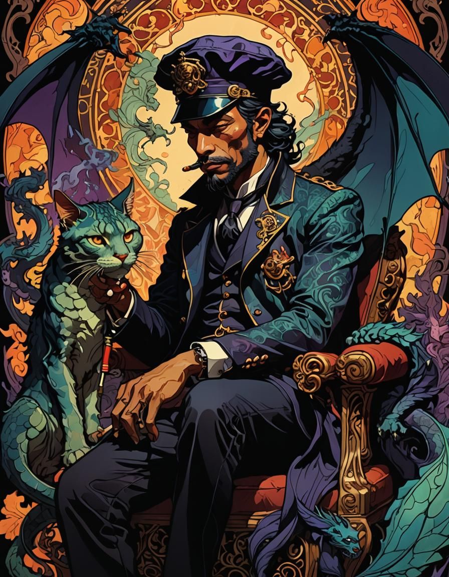 Demon Dragon Jazz Musician in Art Nouveau Style