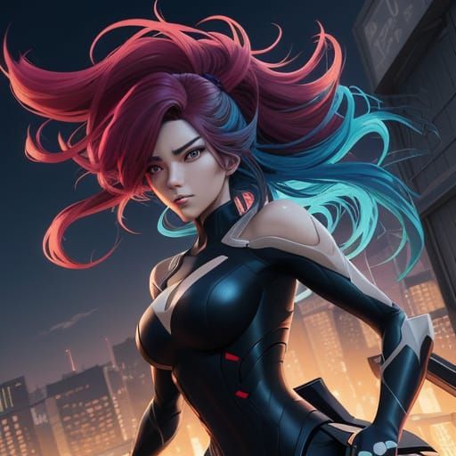 Manga Style Woman on Rooftop with Cinematic Lighting