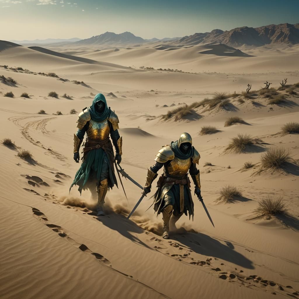 Dark Fantasy Warrior in Desert of Corpses