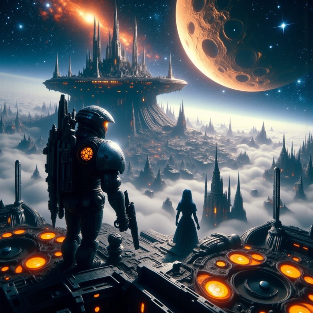 Mass Effect Commander Shepard in Sci-Fi Nebula Landscape