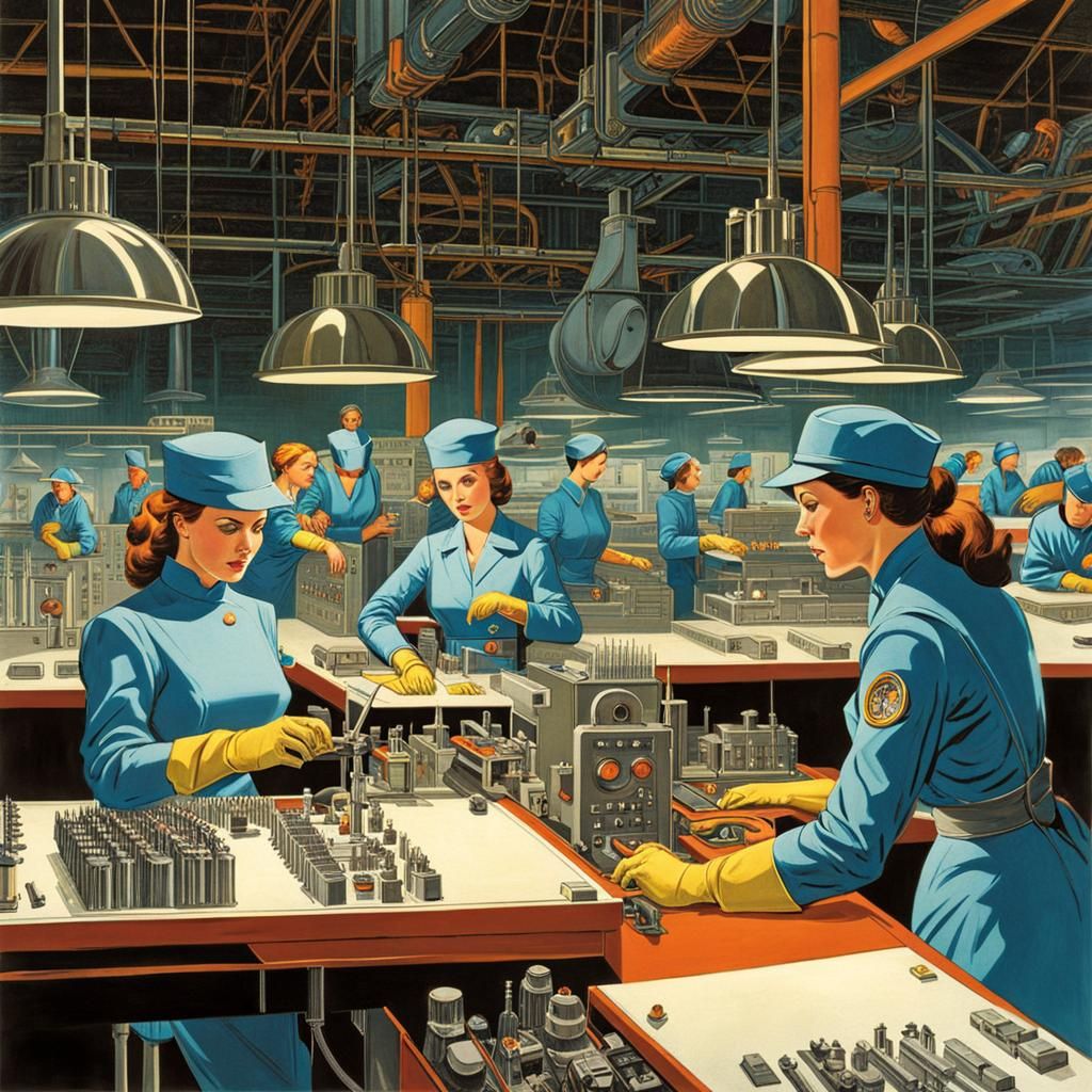 Retrofuturist Sci-Fi: Female Workers Control Factory