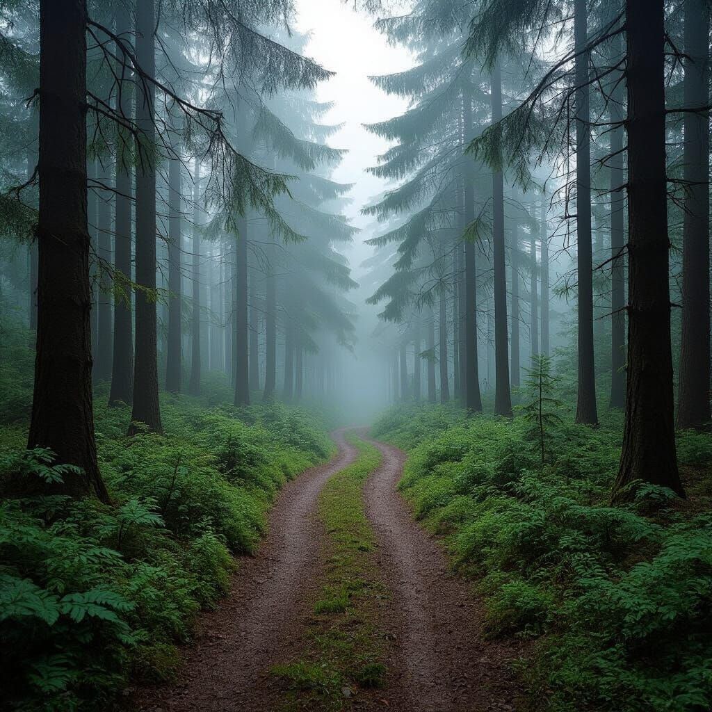Tranquil Coniferous Forest in Watercolor Painting Style
