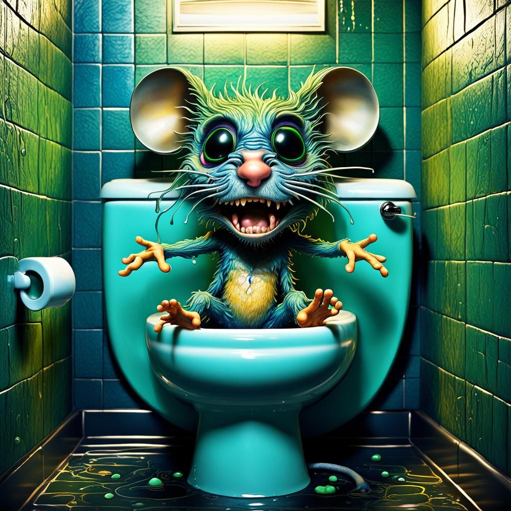 Angry Chibi Mouse on Toilet: Psychedelic Art