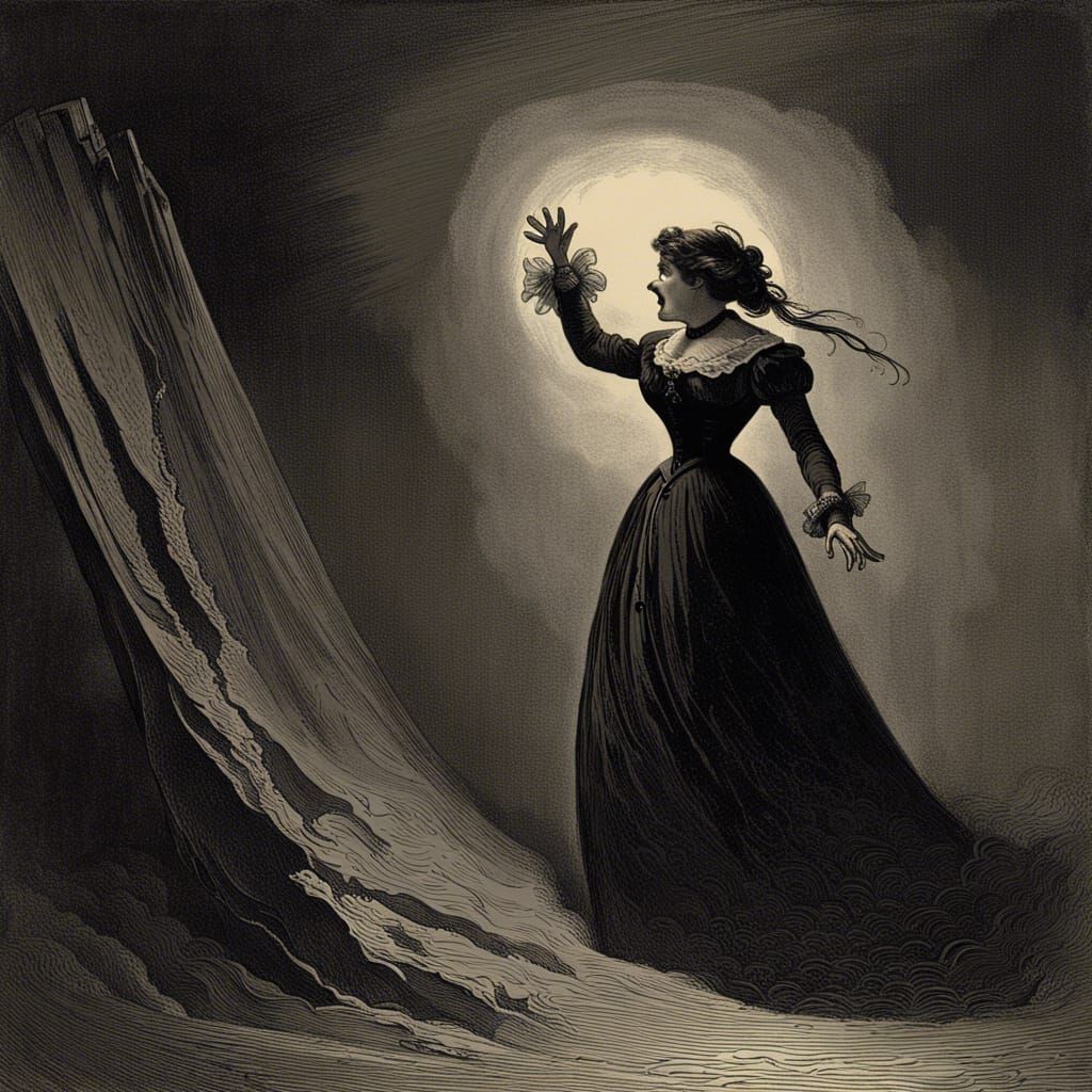 Victorian Lady's Scream: A Horror Engraving