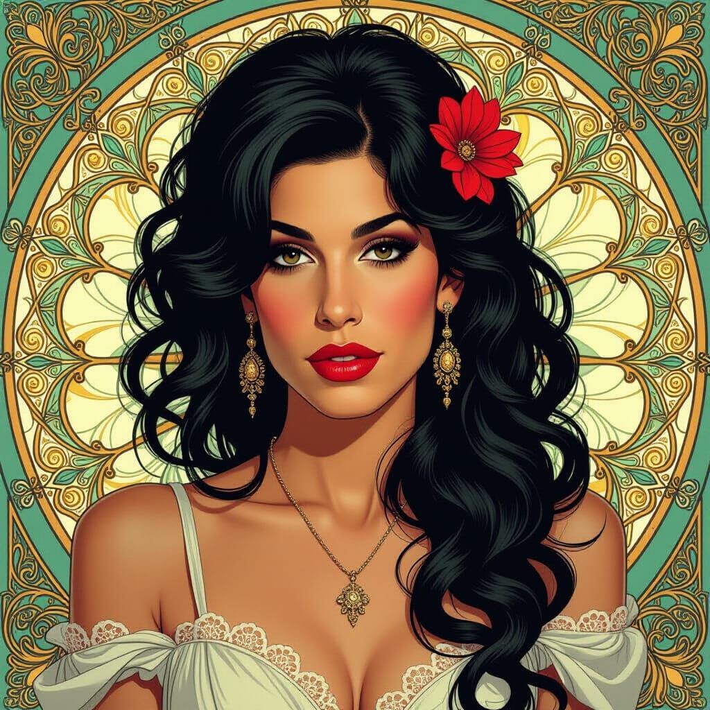 Amy Winehouse Portrait in Art Nouveau Style