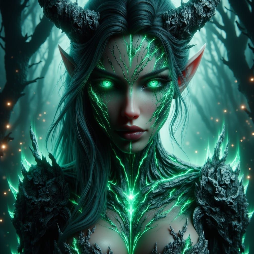 Ethereal Goddess of Nature in Luminous Violet Skin