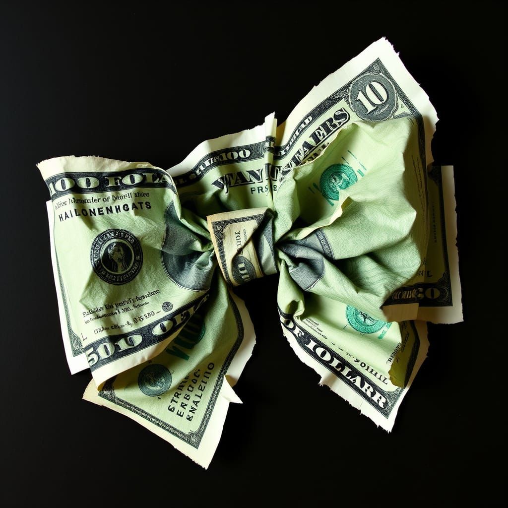 Weathered Dollar Reshaped into Intricately Folded Sticker Bo...