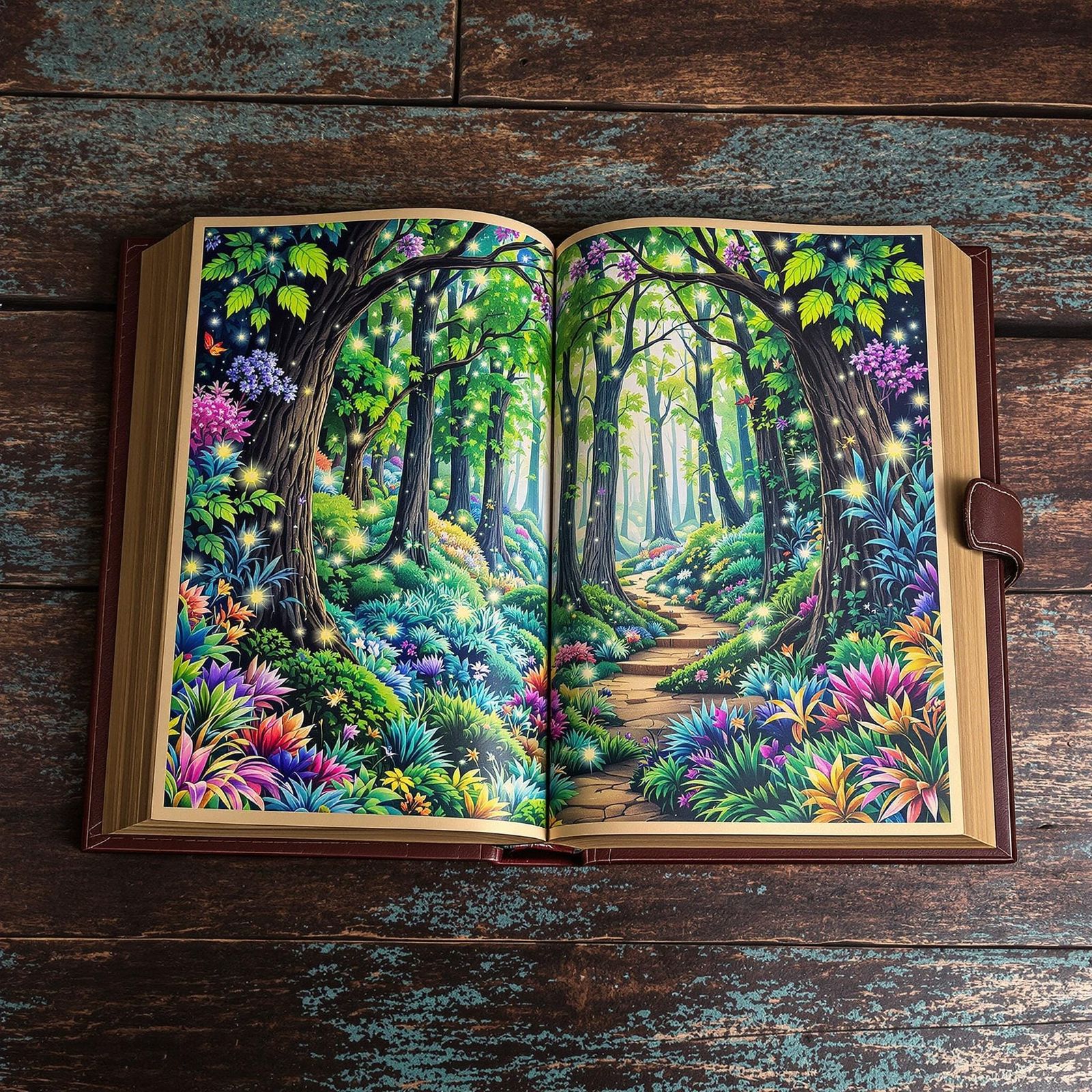 A Mysterious Book Unveils a Lush Forest Scene