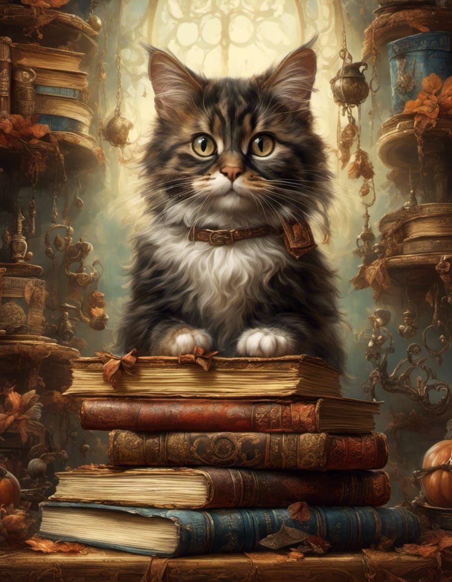 Cat in Leather Book Frame