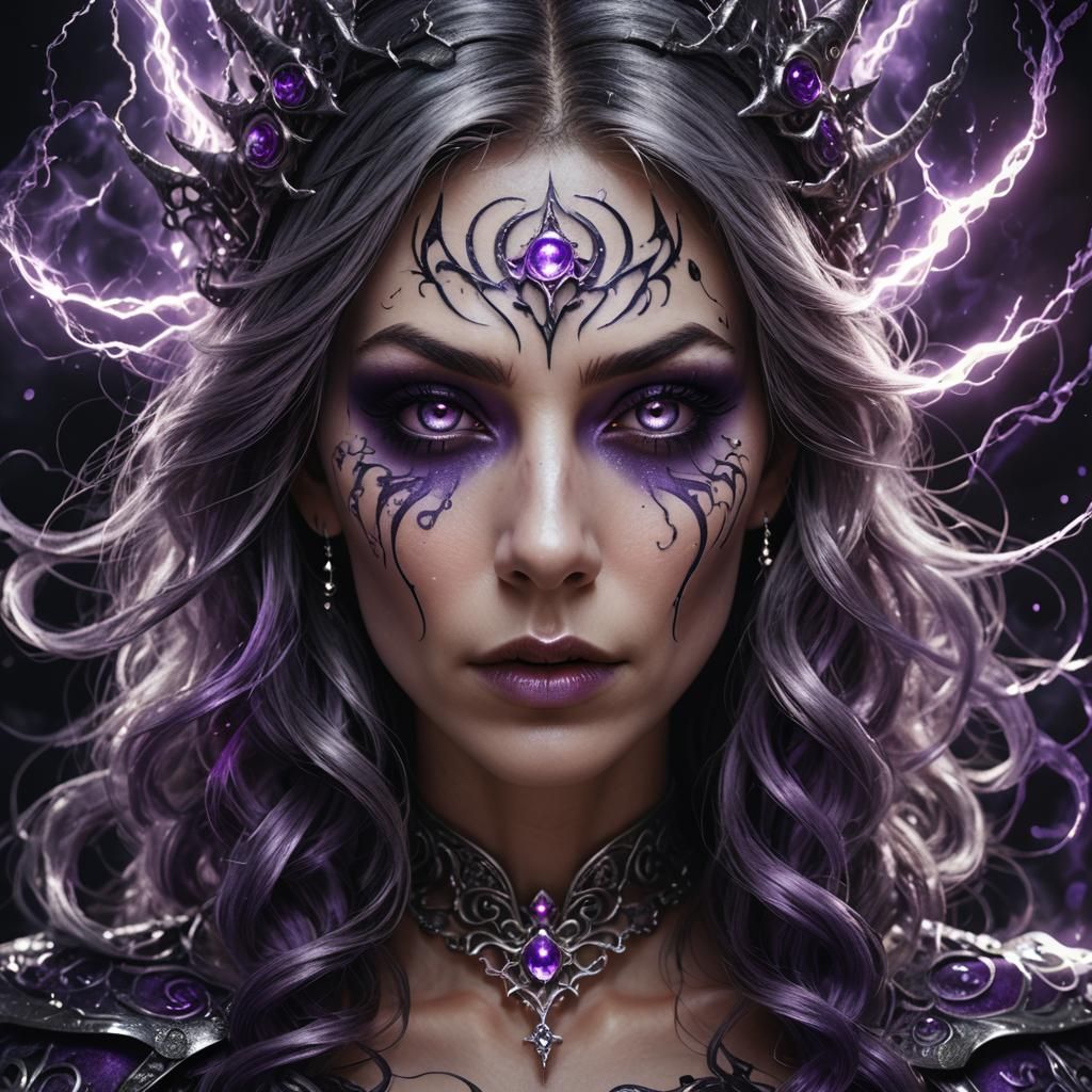 Beautiful Witch Summons Dark Magic: Hyperrealistic Digital A...