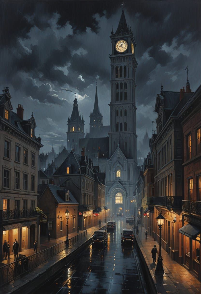 A Moody Clock Tower in a Haunted European Night