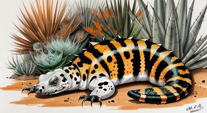 Detailed Pen and Ink Drawing of Gila Monster