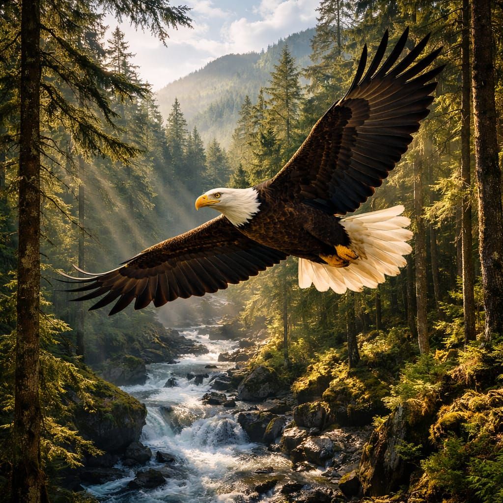 Soaring Eagle in Deep Woods