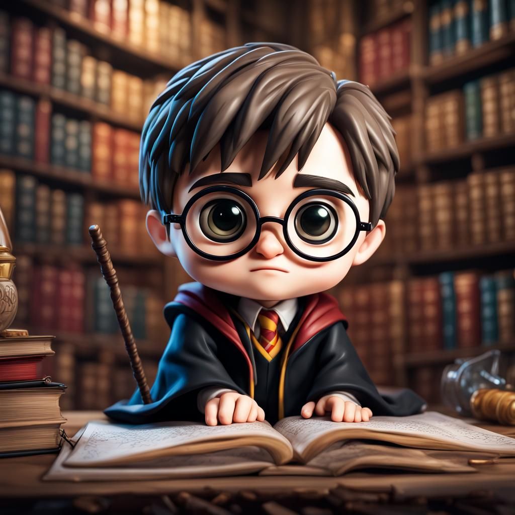 Harry Potter as Chibi Character: Hyperrealistic Portrait