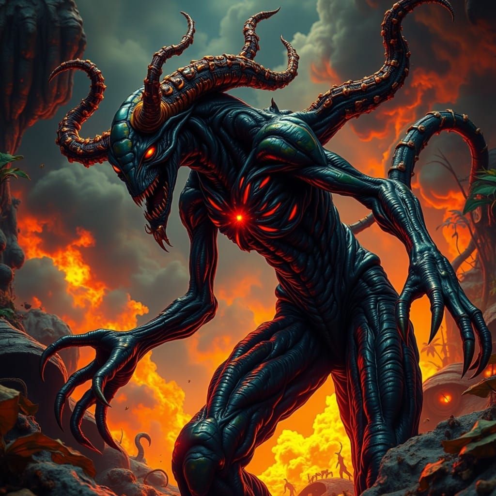 Surreal Demon Reveals Deep, Fiery Depths in Dark, Impressive...