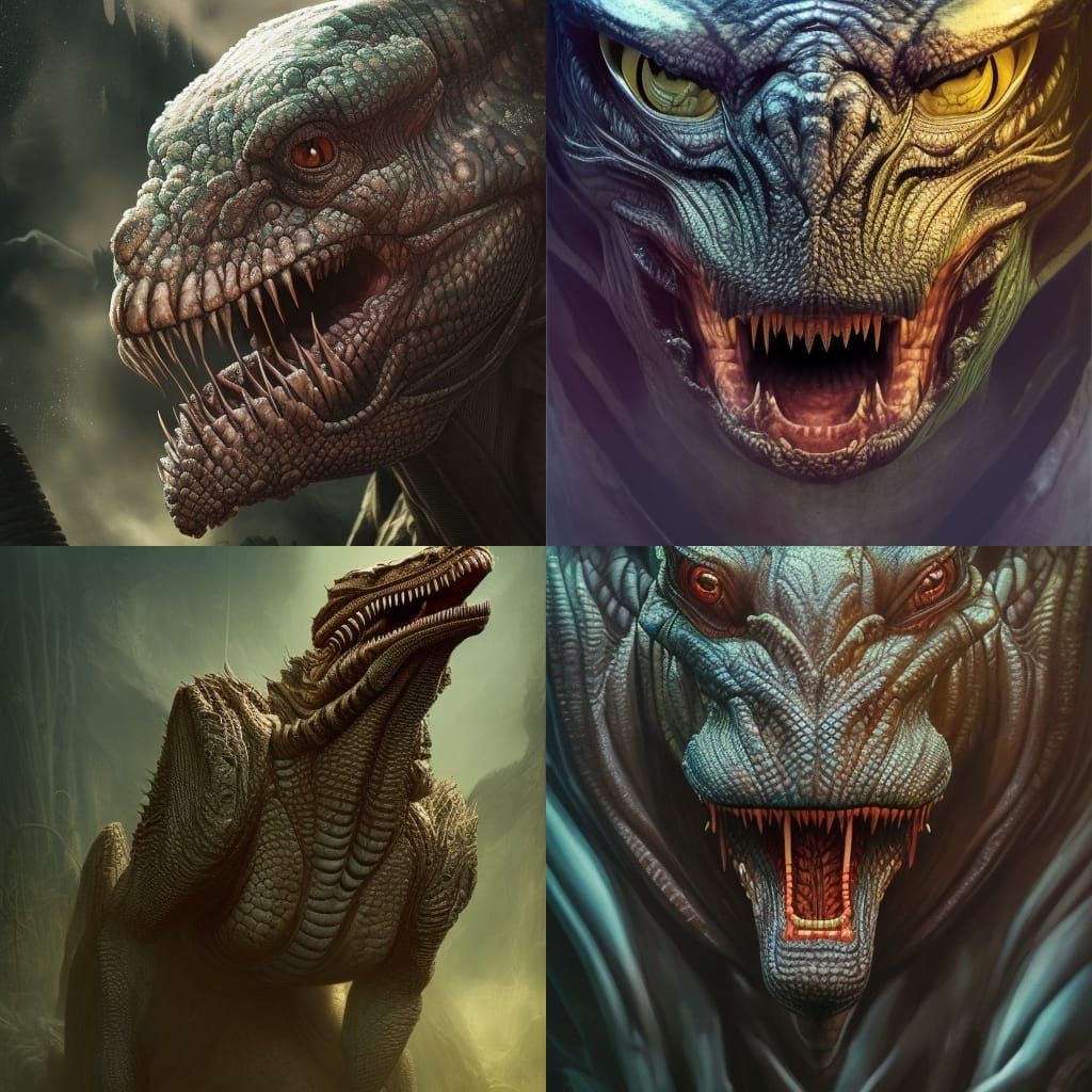 Angry Alien Komodo Dragon in Hyperrealistic Style