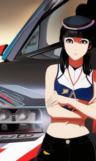 Cute Japanese Racer in Manga-Style Digital Art