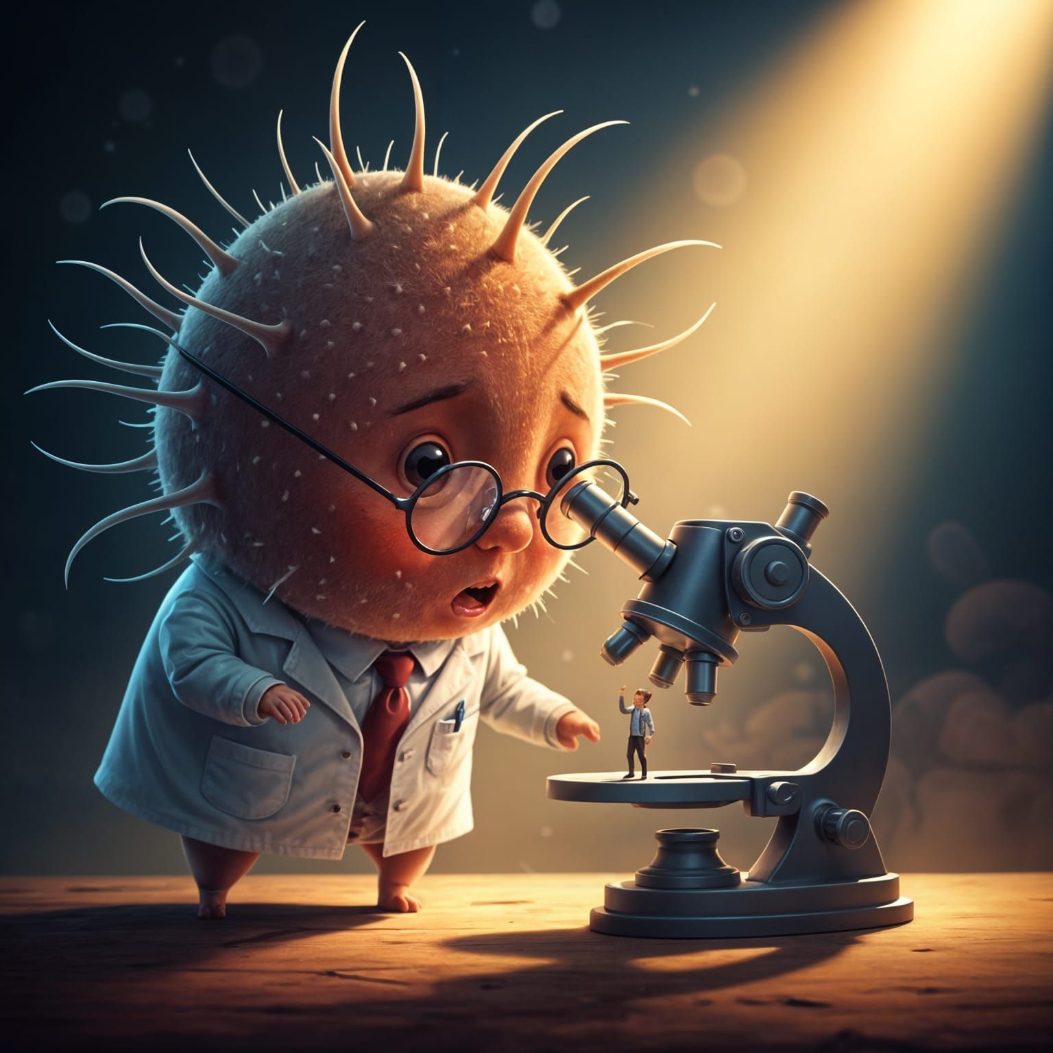 Adorable Anthro Germ Scientist Studies Tiny Human