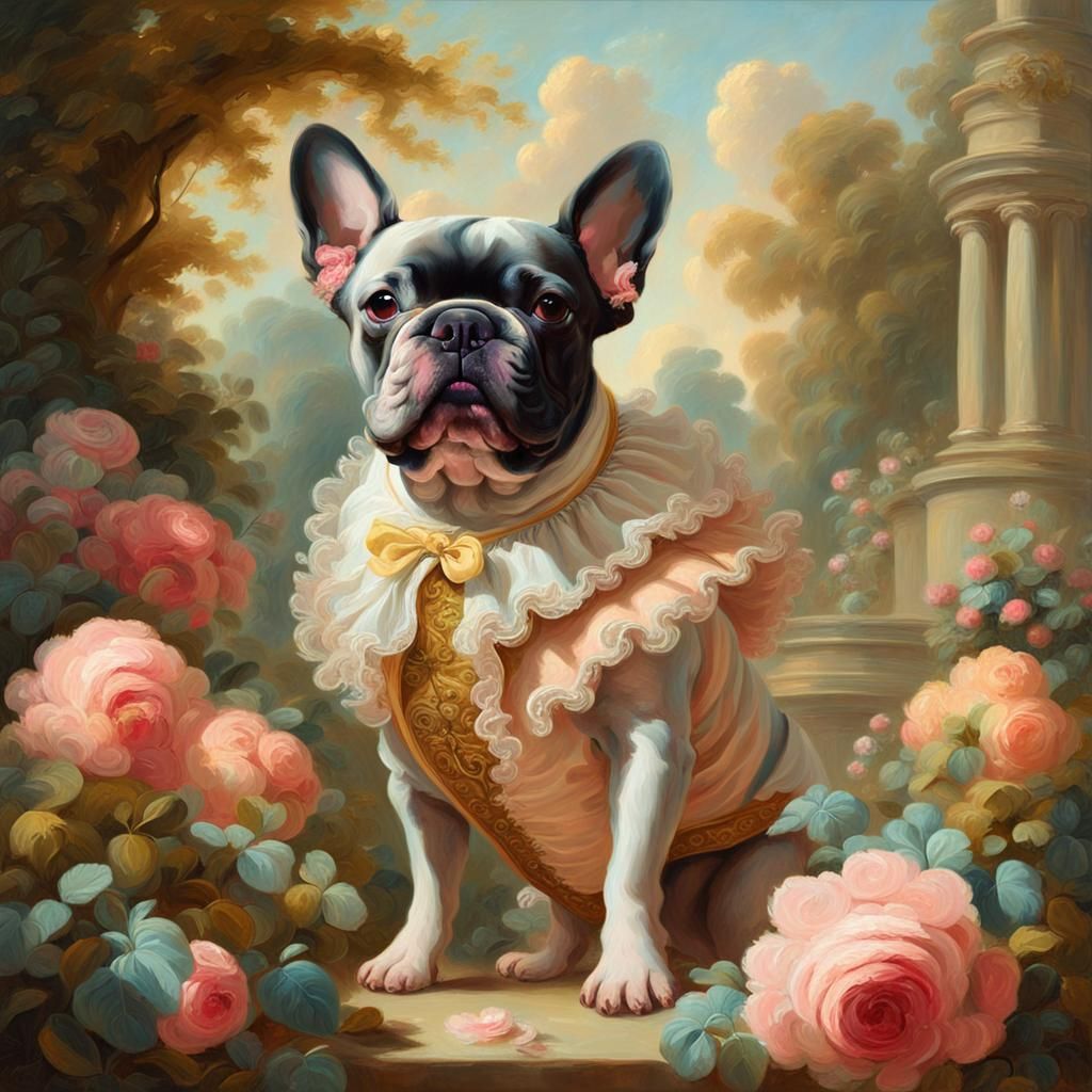 French Bulldog in Rococo Style Garden