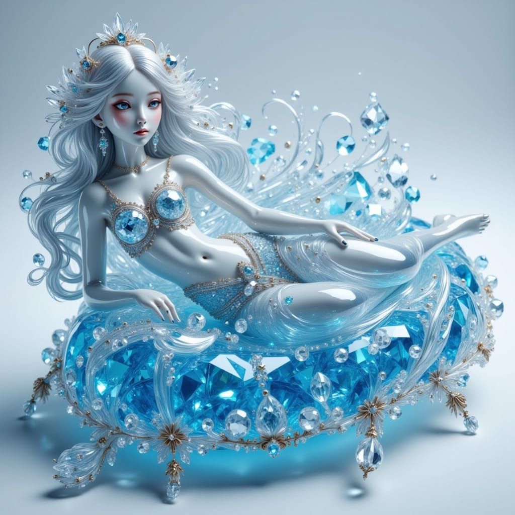 Woman Composed of Blown Glass on Pillow