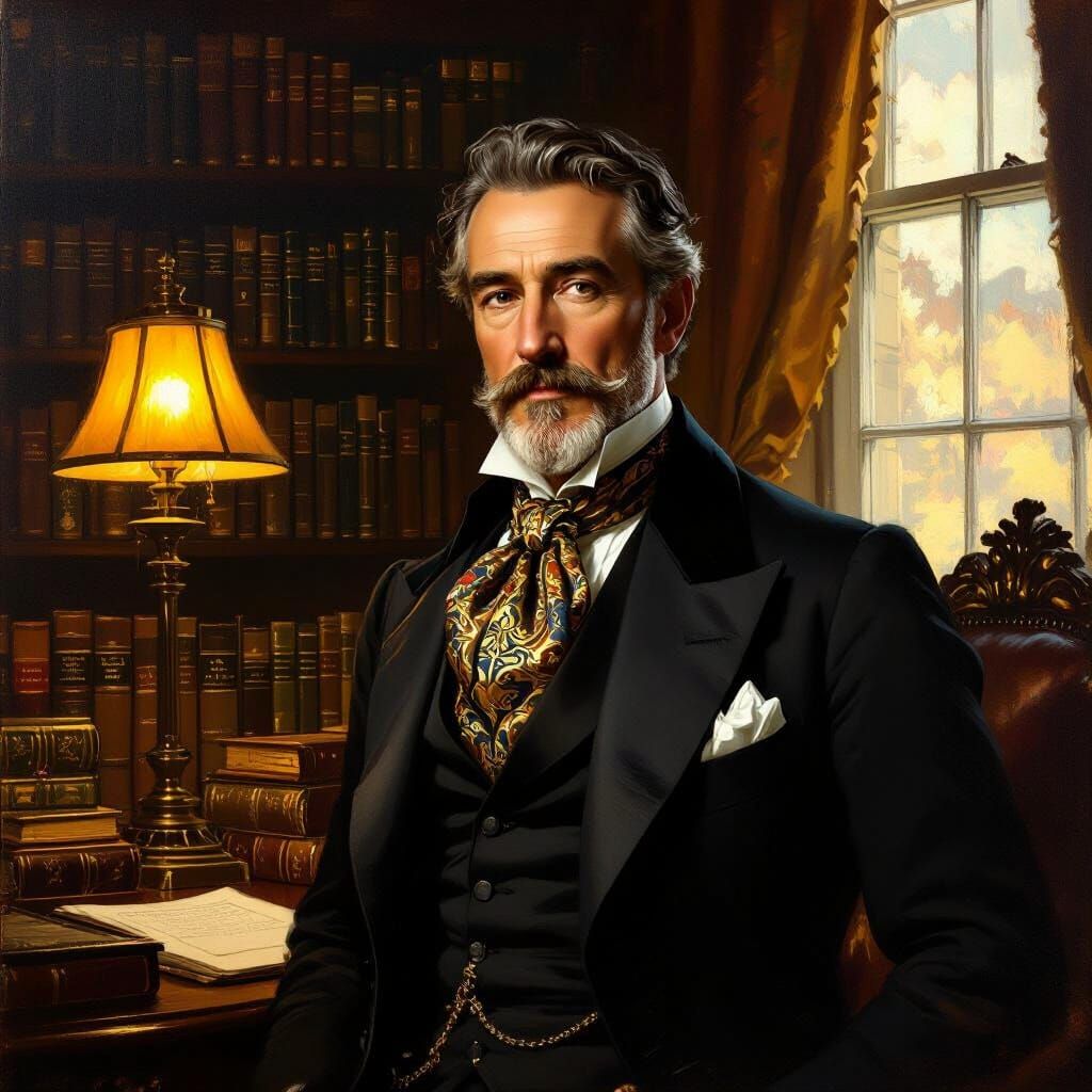 Distinguished Gentleman in Silk Cravat, Oil Painting Style