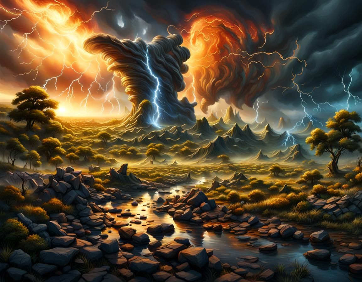 Tornado's Chaotic Dance: A Fantastical Matte Painting
