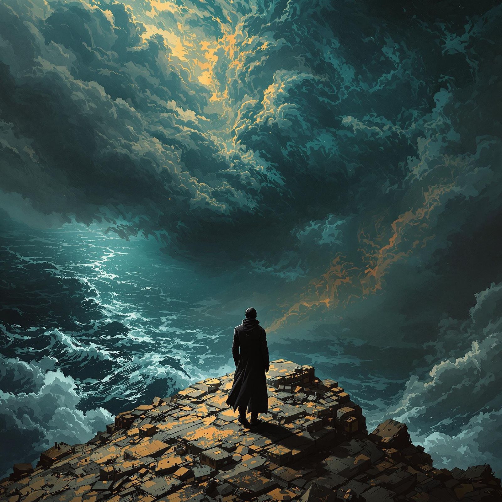 Dystopian Flat Earth Precipice in Surreal Style