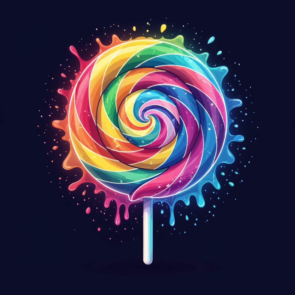 Rainbow Swirl Lollipop Logo in Neon Techno Style