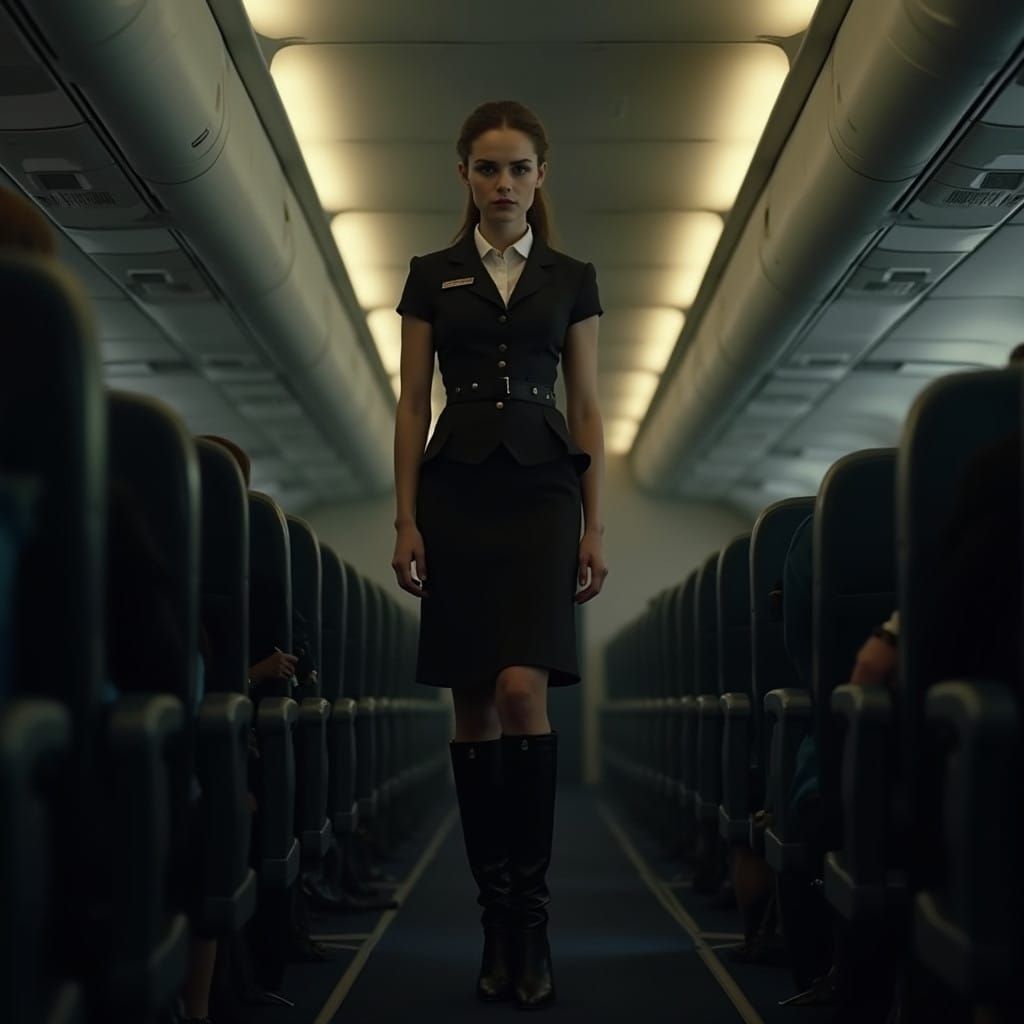 Elegant Flight Attendant in Dramatic Lighting