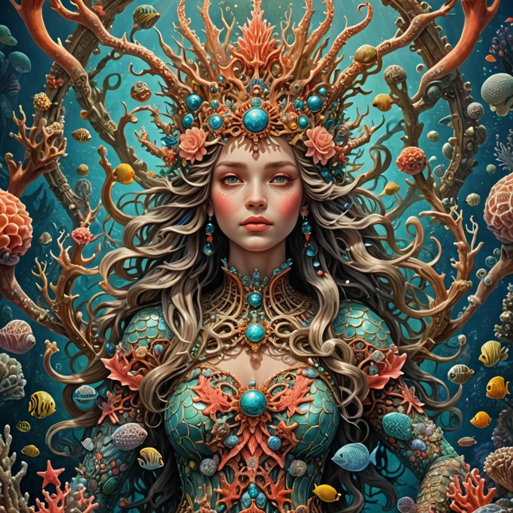 Ornate Coral Crown Underwater Kingdom: Photorealistic Painti...