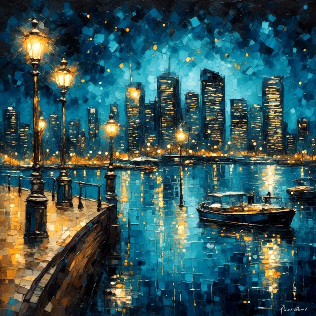 A dreamy midnight cityscape