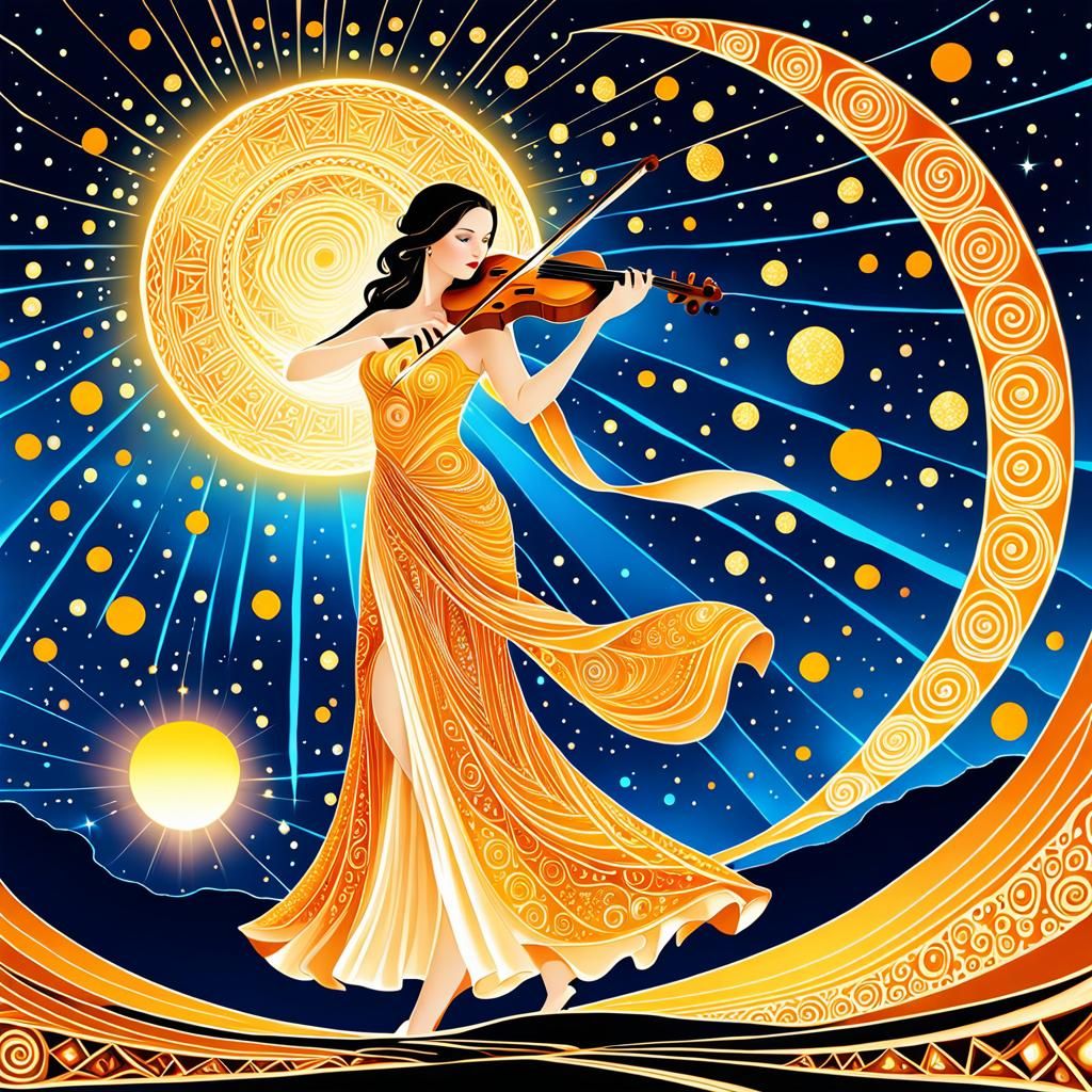 Woman with Runes Violin in Zentangle Foam Art