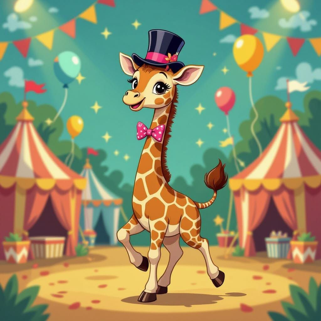 Dancing Giraffe in Vibrant Carnival