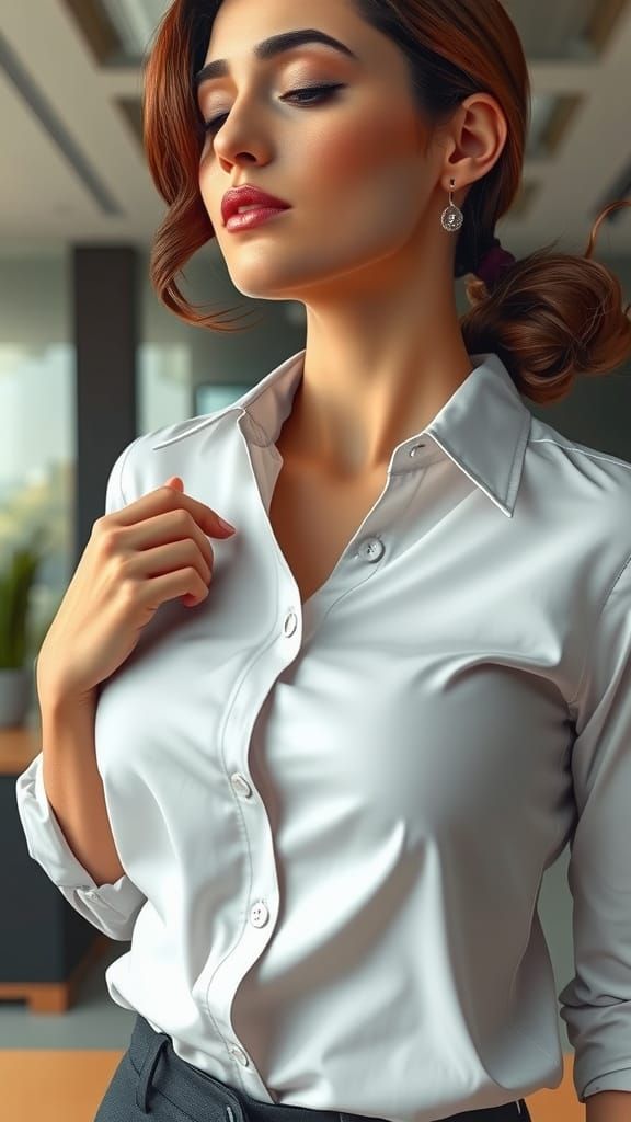 Businesswoman Adjusts Bra Strap in Office, Photorealistic St...