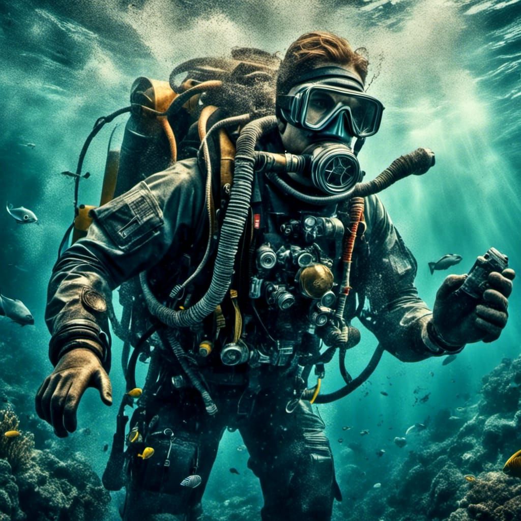 <lora:Underwater:1.0> <lora:Art Deco:1.0> A deep sea diver!