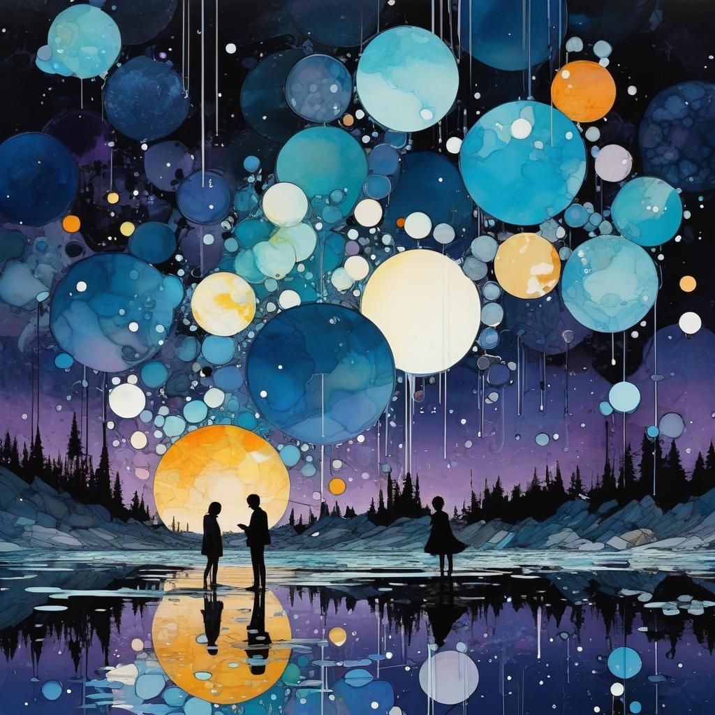 Cel-Shaded Fantasy Twilight Deep Space in Alcohol Ink