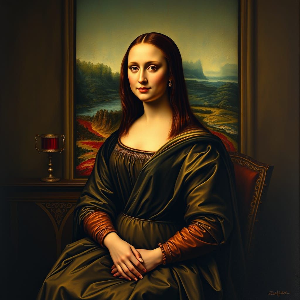 Mona Lisa in Coco Chanel Dress, Hyperrealistic Painting