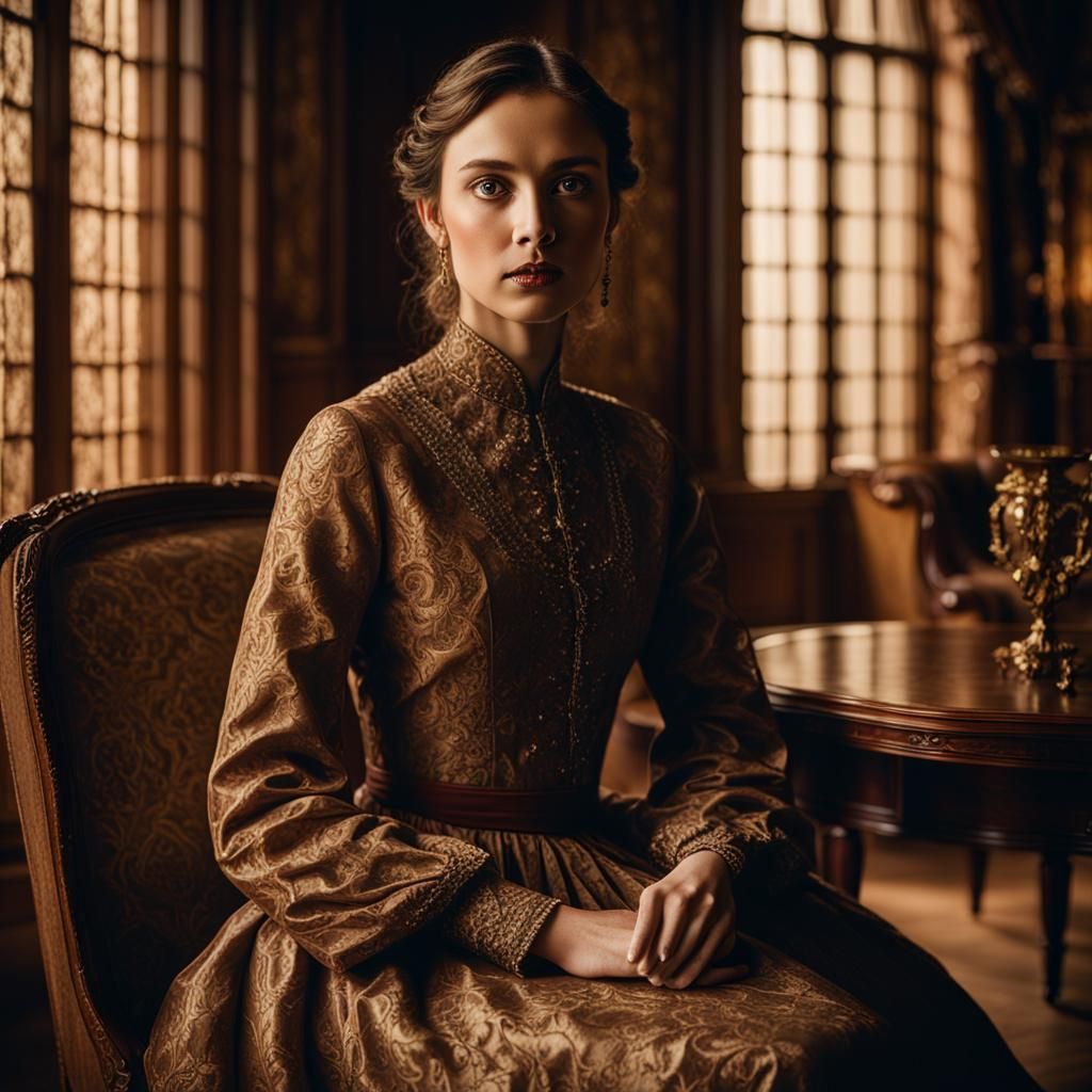 Elegant Woman in Dimly Lit Room Portrait