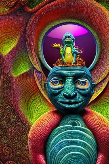 Psychedelic Tiki God Portrait in Bold Colors