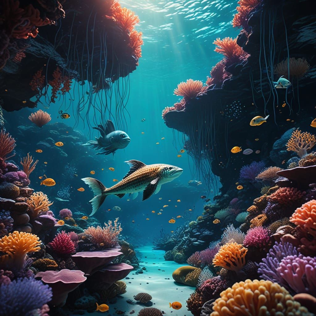 Surreal Oceanic Scene in Vibrant Colors