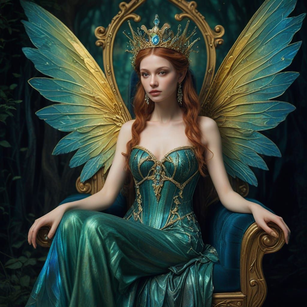 Fairy Queen on Mushroom Throne: Fantasy Illustration