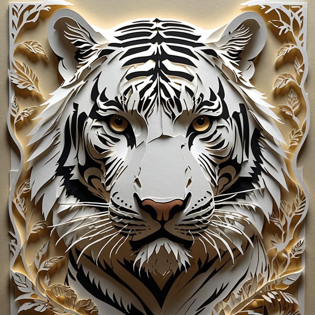 Detailed Kirigami Tiger Paper Cut Art