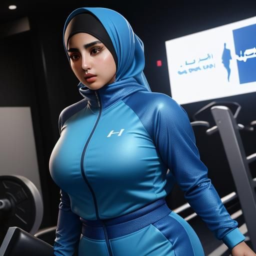 Curvy Arab Athlete in Gym Training Suit, 8K