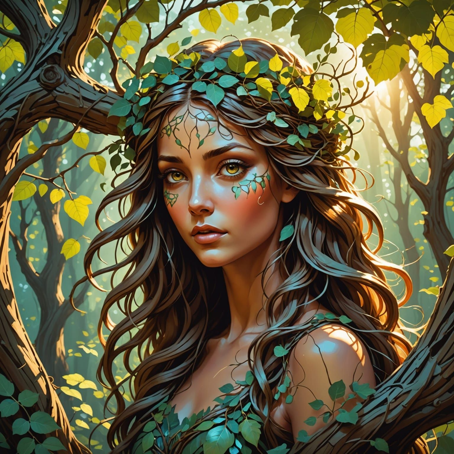 Enchanting Wood Nymph with Vine Hair, Rackham-Earle Style