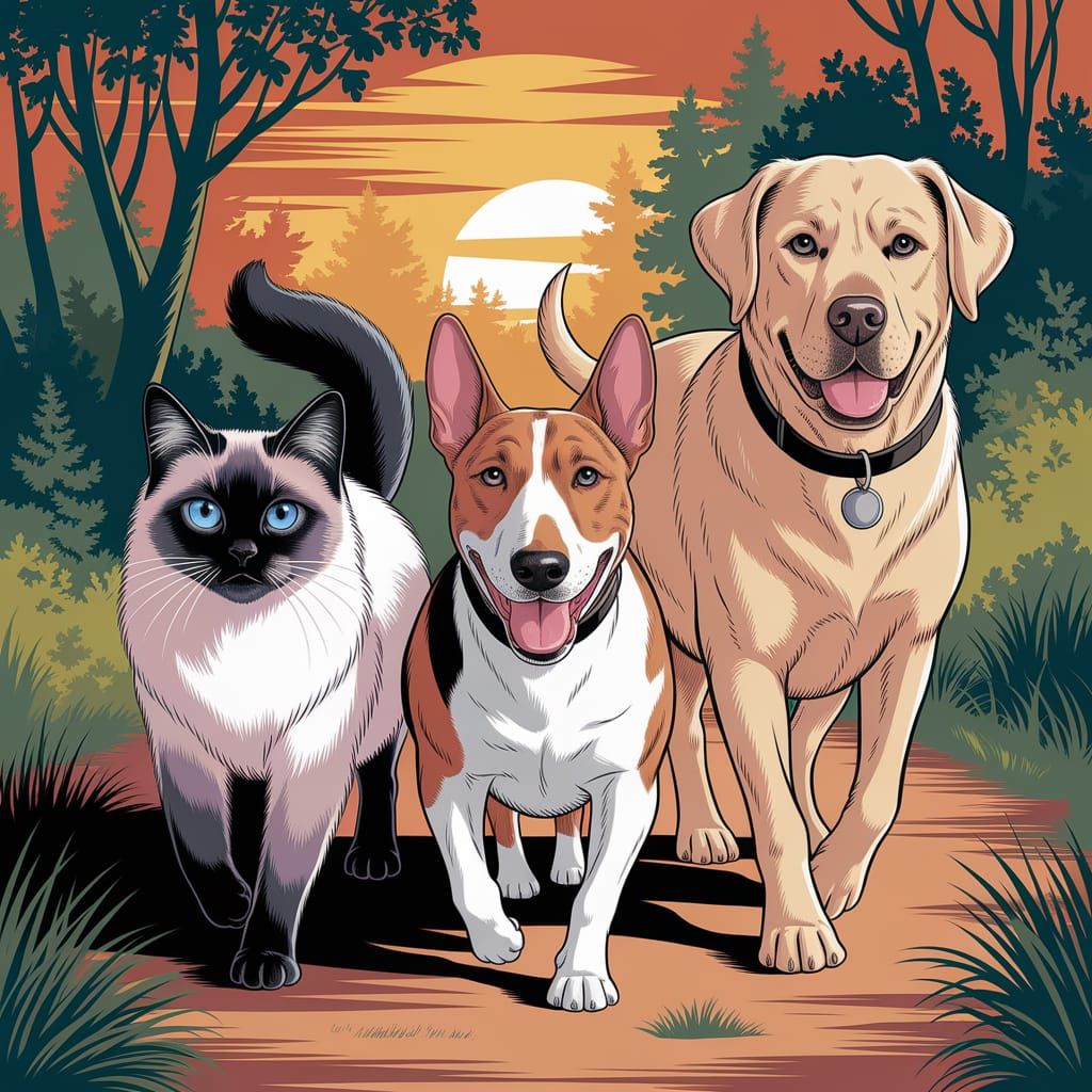 Animal Companions on an Incredible Journey, Oil Painting