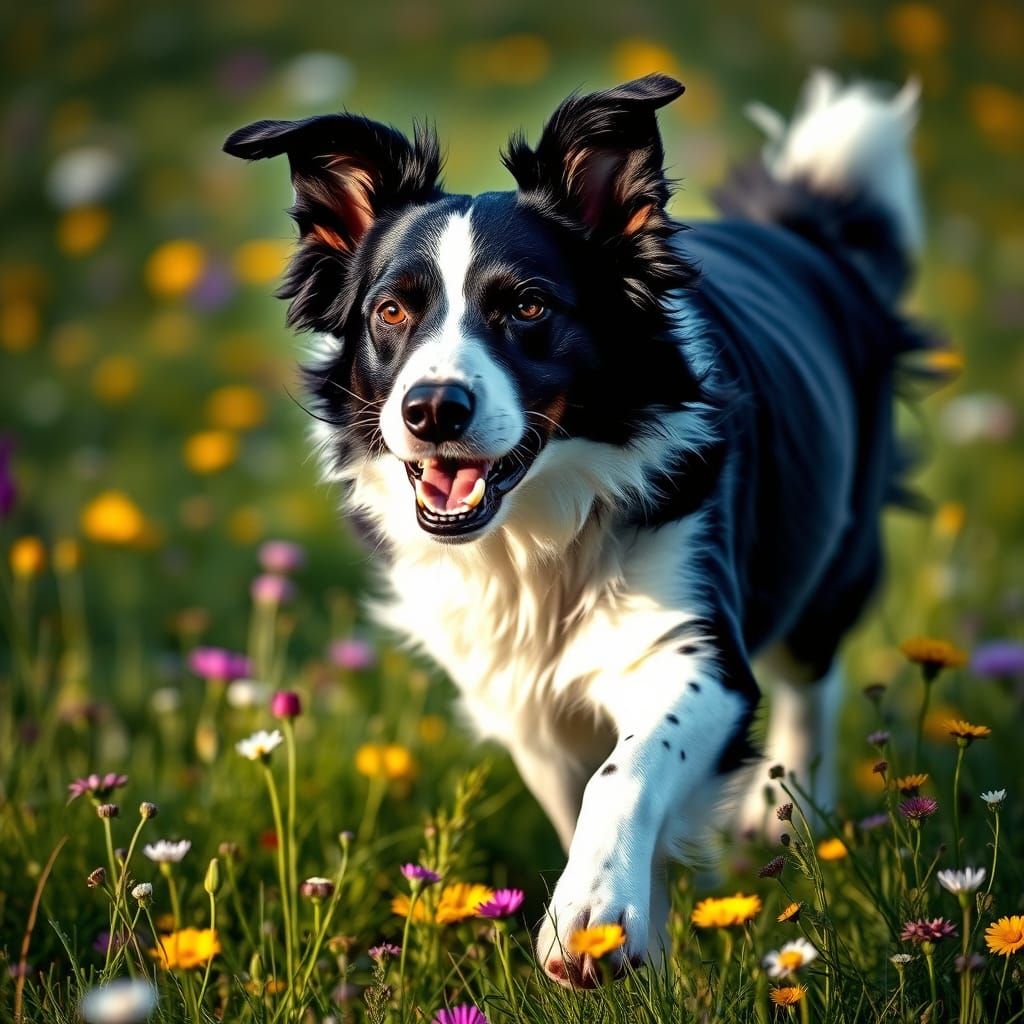 Elegant Border Collie in Vibrant Wildflower Meadow